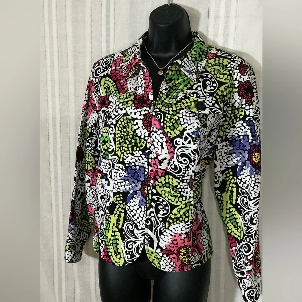Coldwater Creek Floral Print Button Front Jacket Blazer MP